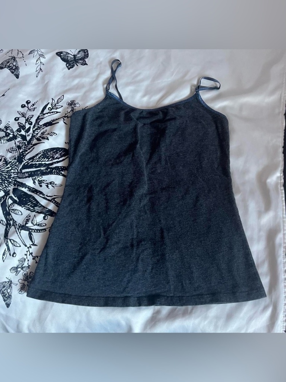 gray tank top with blue trim • soft basic staple